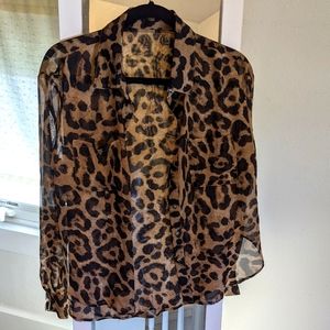 Sheer Leopard Button Up Long Sleeve